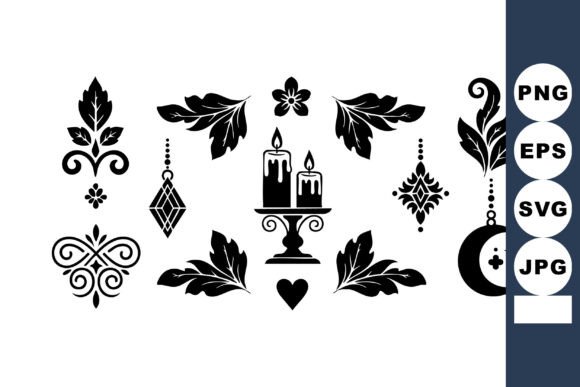 Black Decorative Floral and Candle Vecto Graphics