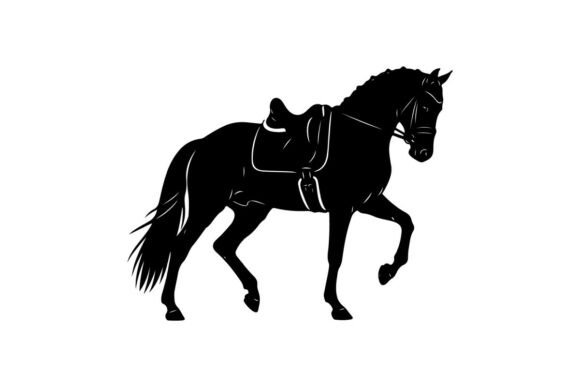 Black Horse with Decorative Harness in M – A Modern Graphic for Commercial Use