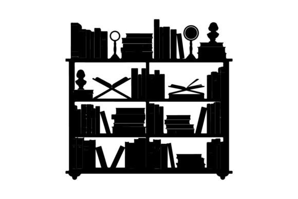 Bookshelf with Books and Decorative Item: A Versatile Graphic for Creative Projects
