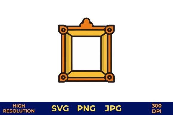 Empty Golden Decorative Frame Icon for Graphics and Illustrations